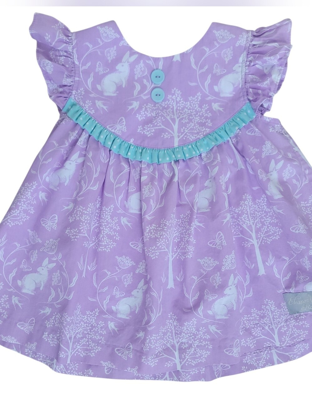 Eleanor Rose Girls White Bunny Floral Purple Tunic Top Blue Ruffle Size 5-6
